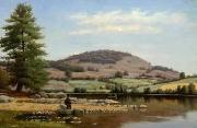 Alfred Ordway Fishing on Fairlee Pond oil